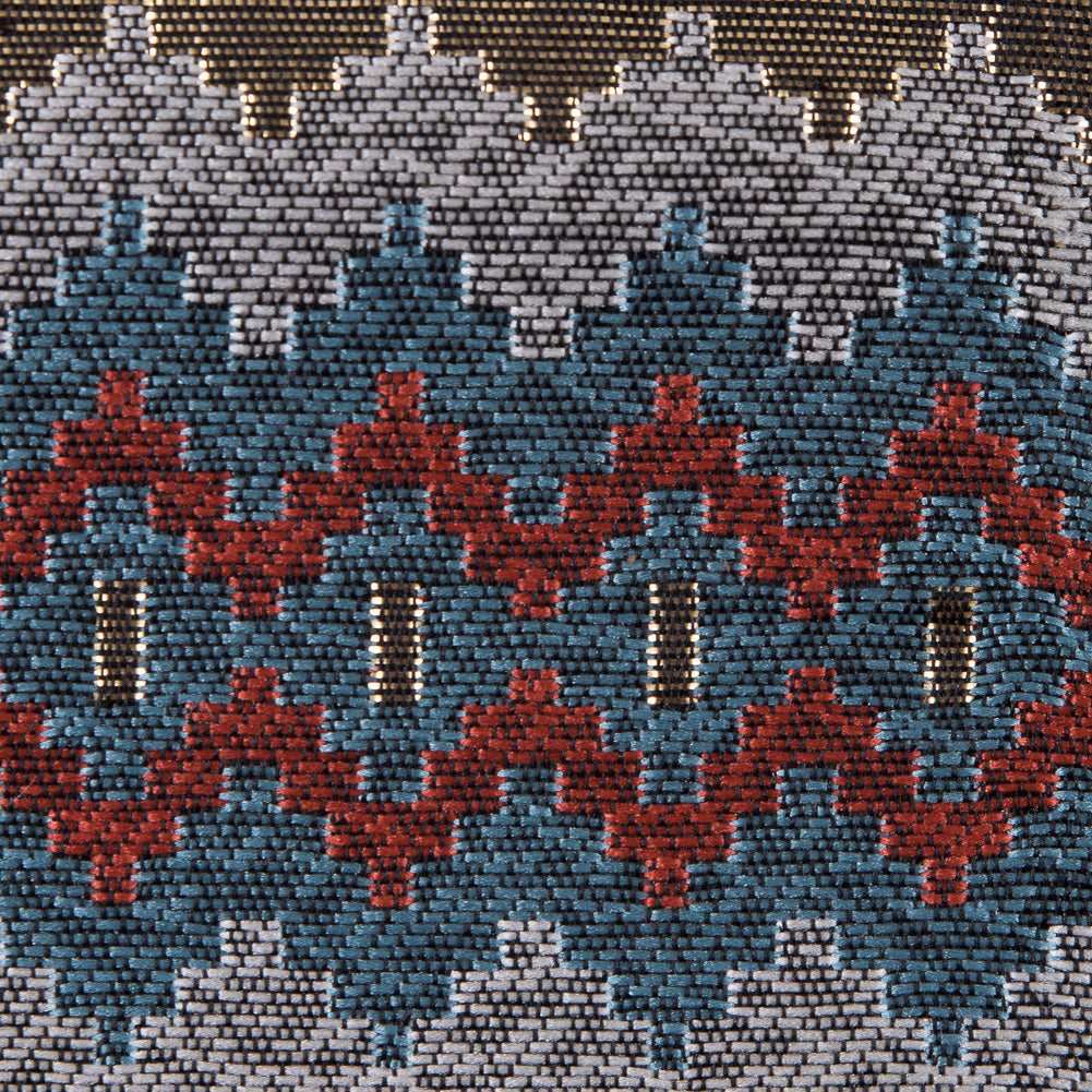 Italian Metallic Gold, Orange and Blue Geometric Brocade Detail