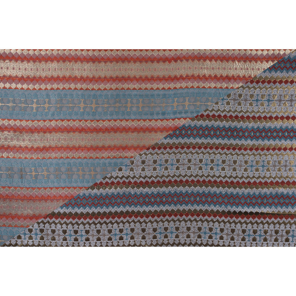 Italian Metallic Gold, Orange and Blue Geometric Brocade Full