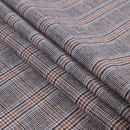Aqua, Orange and Black Glen Plaid Wool Suiting - Folded