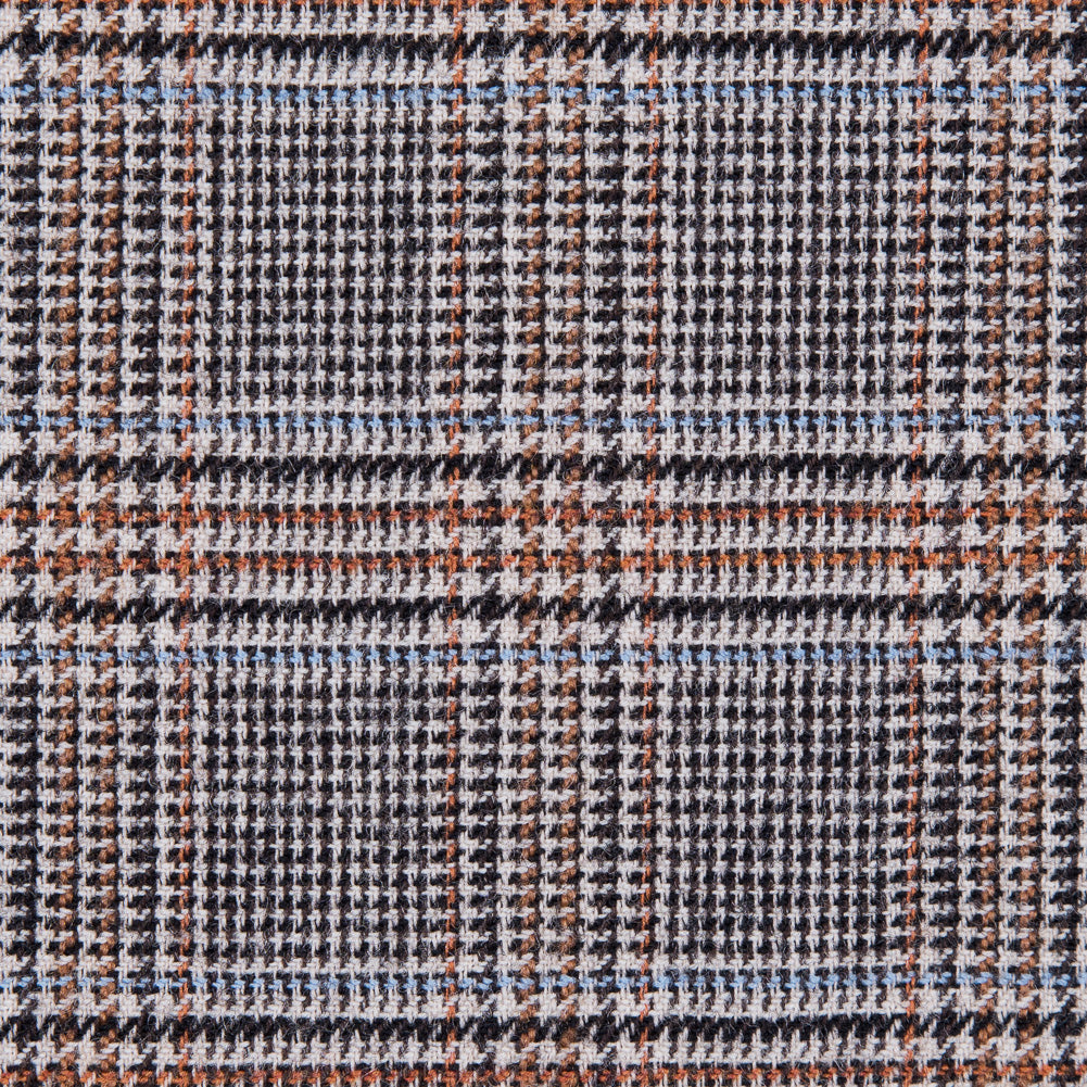 Aqua, Orange and Black Glen Plaid Wool Suiting - Detail