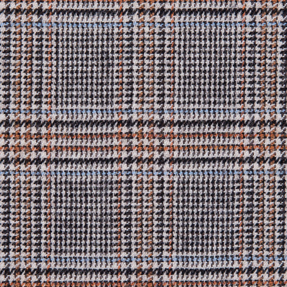 Aqua, Orange and Black Glen Plaid Wool Suiting - Detail