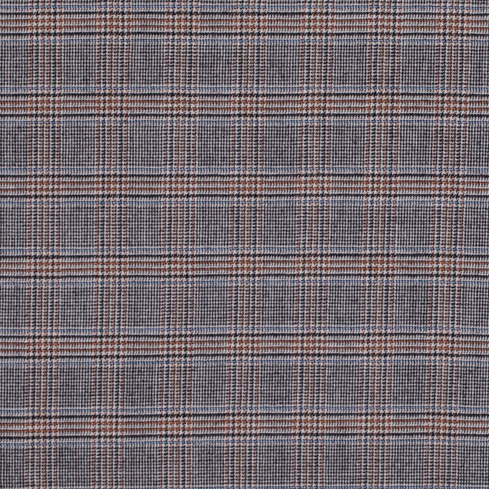Aqua, Orange and Black Glen Plaid Wool Suiting