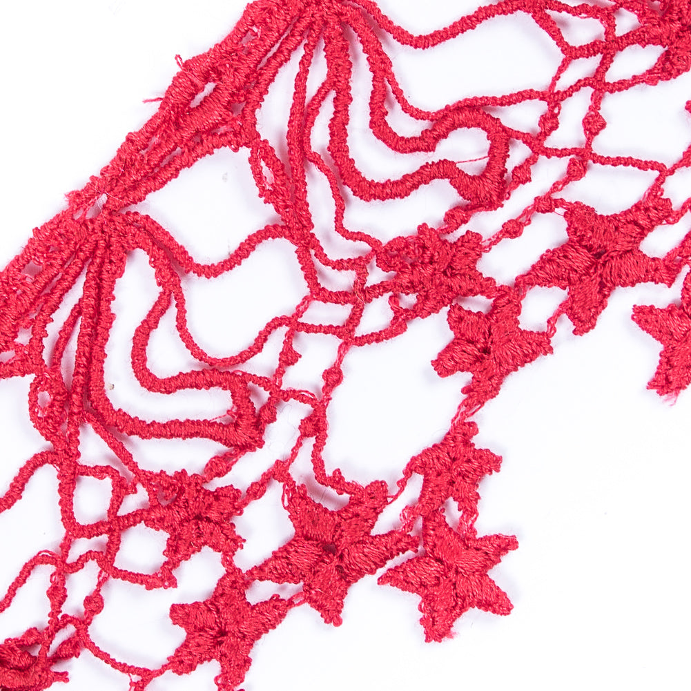 Red Crochet Lace Star Trim - 3 - Detail