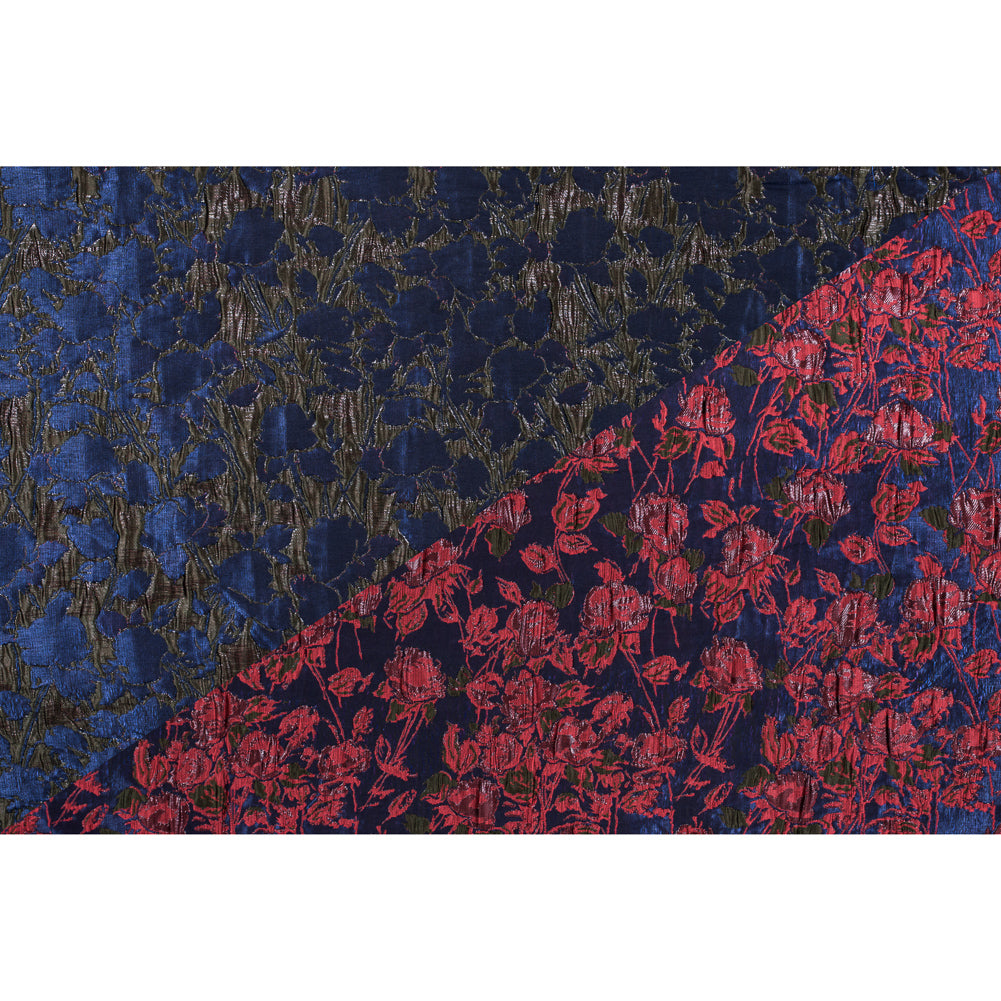 Metallic Coral/Blue/Green Floral Brocade Folded