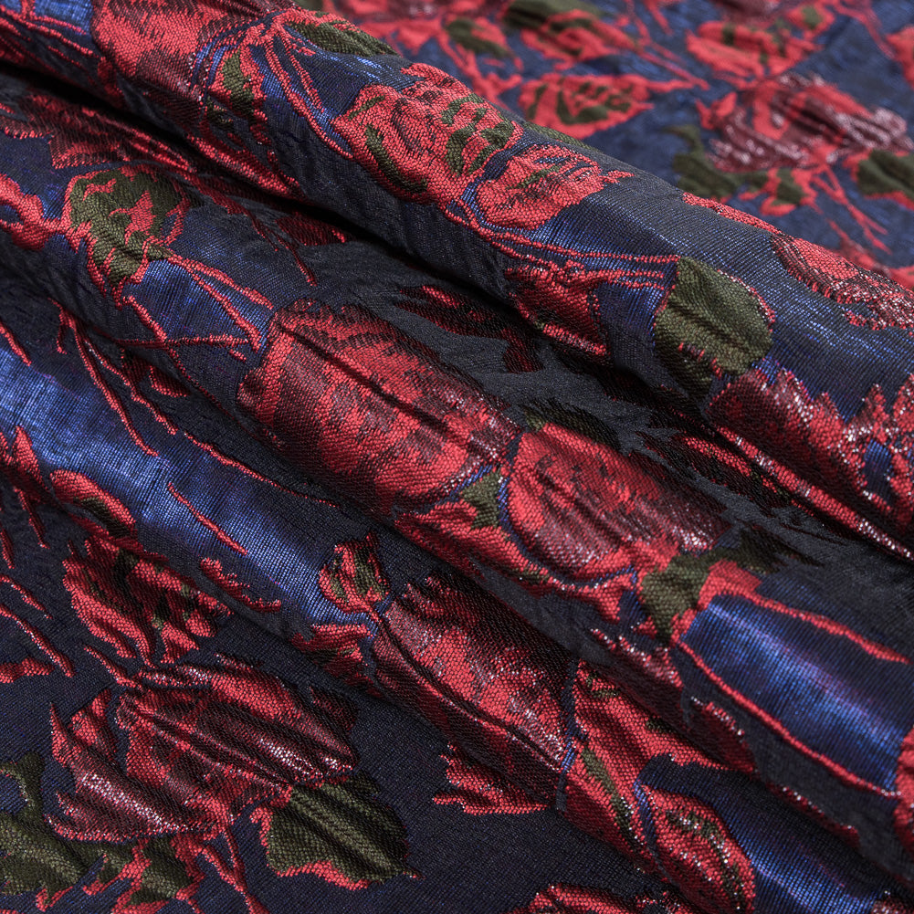 Metallic Coral/Blue/Green Floral Brocade Detail