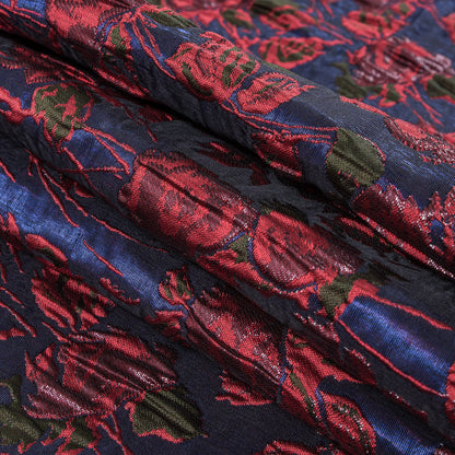 Metallic Coral/Blue/Green Floral Brocade Detail