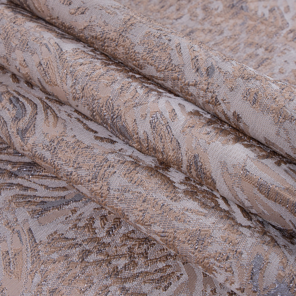 Metallic Gray and Almond Cream Abstract Brocade Folded