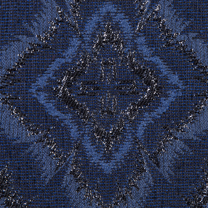 Metallic Black and Blue Geometric Brocade - Detail