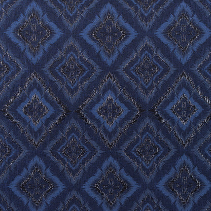 Metallic Black and Blue Geometric Brocade