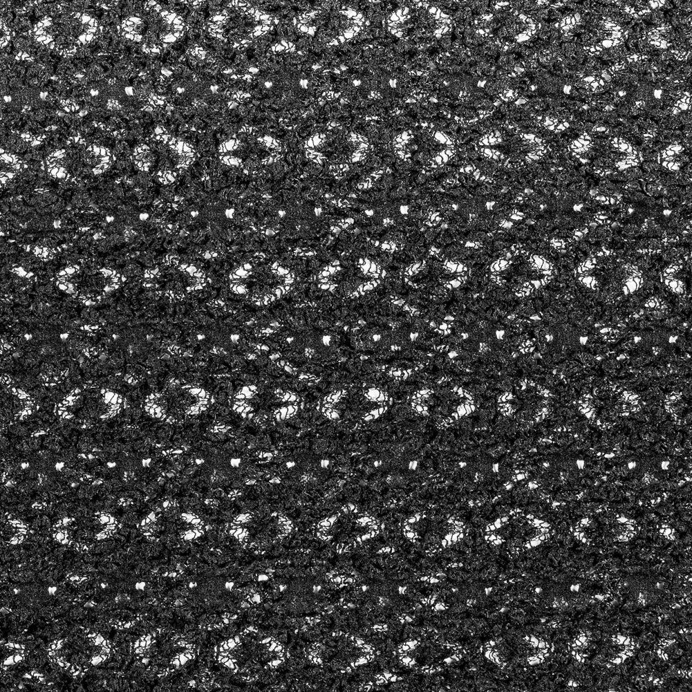 Black Geometric Stretch Puckered Lace