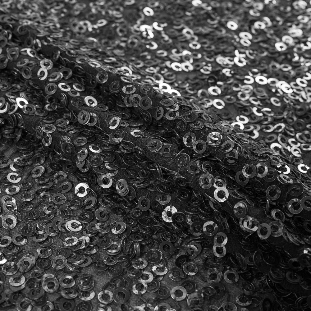 Phillip Lim Black Dyed All Over Circle Sequins on a Silk Georgette - Folded