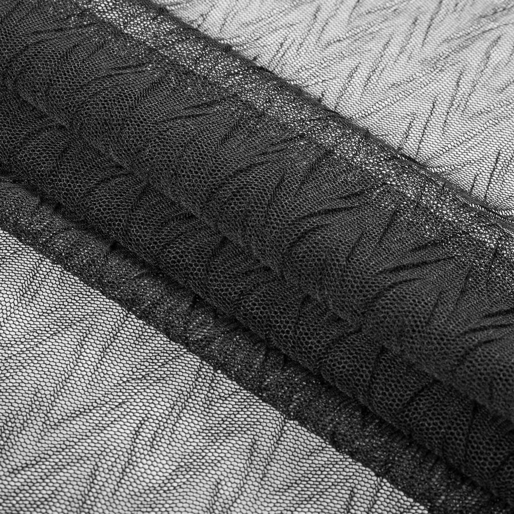 Black Herringbone Stretch Mesh Folded