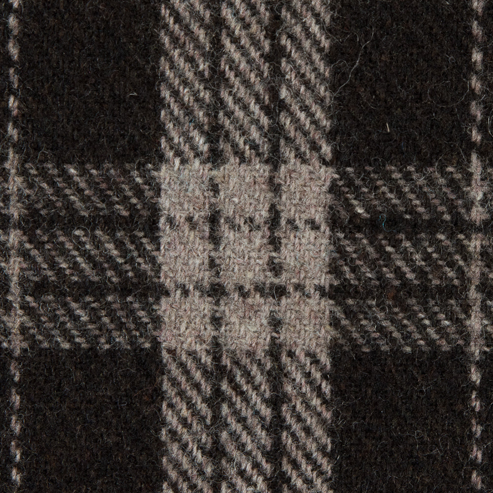 Italian Turkish Coffee Tartan Plaid Blended Wool Fleece Coating - Detail