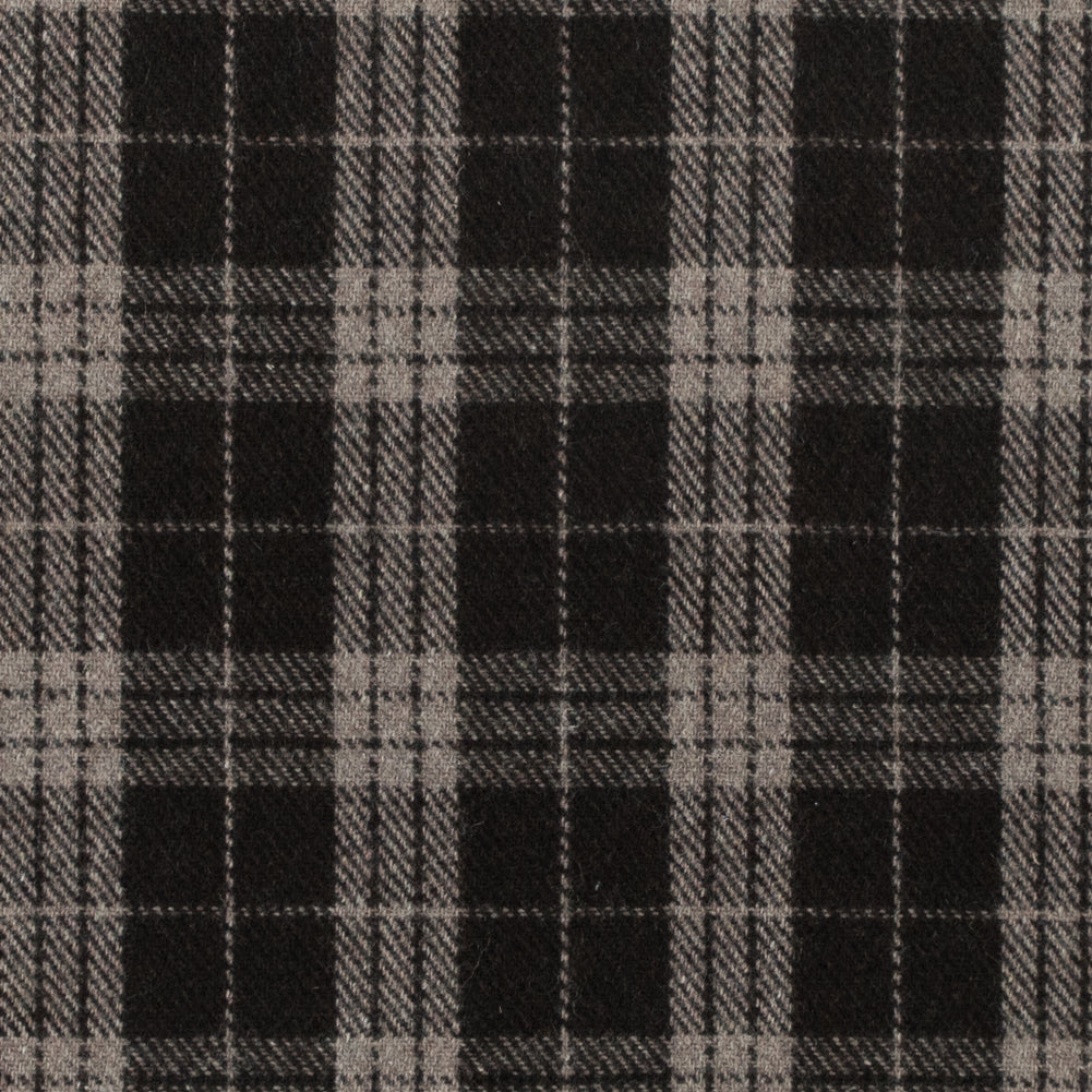 Italian Turkish Coffee Tartan Plaid Blended Wool Fleece Coating