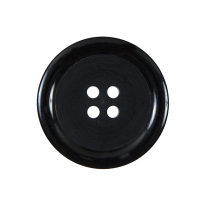 Black 4-Hole Plastic Button with Flat Core and Rounded Rim - 40L/25.5mm