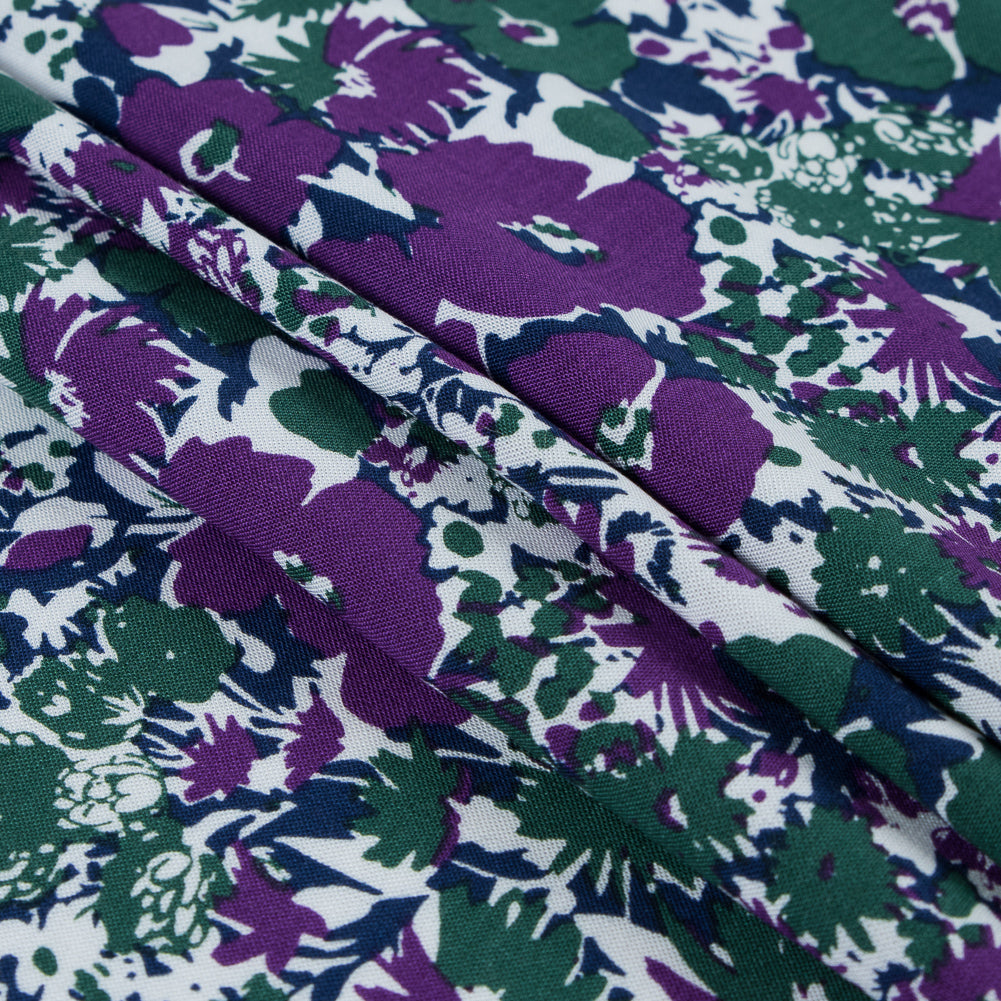 Green and Purple Floral Rayon Challis Folded