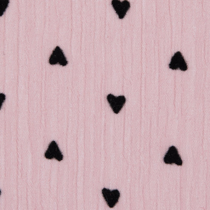 Black Hearts Printed on a Pink Crinkled Chiffon Detail