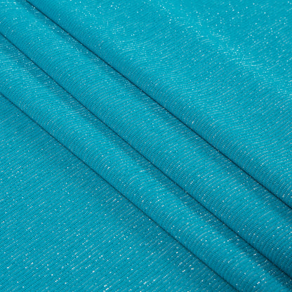 Surf Blue and Metallic Silver Striped Stretch Nylon Jersey Folded