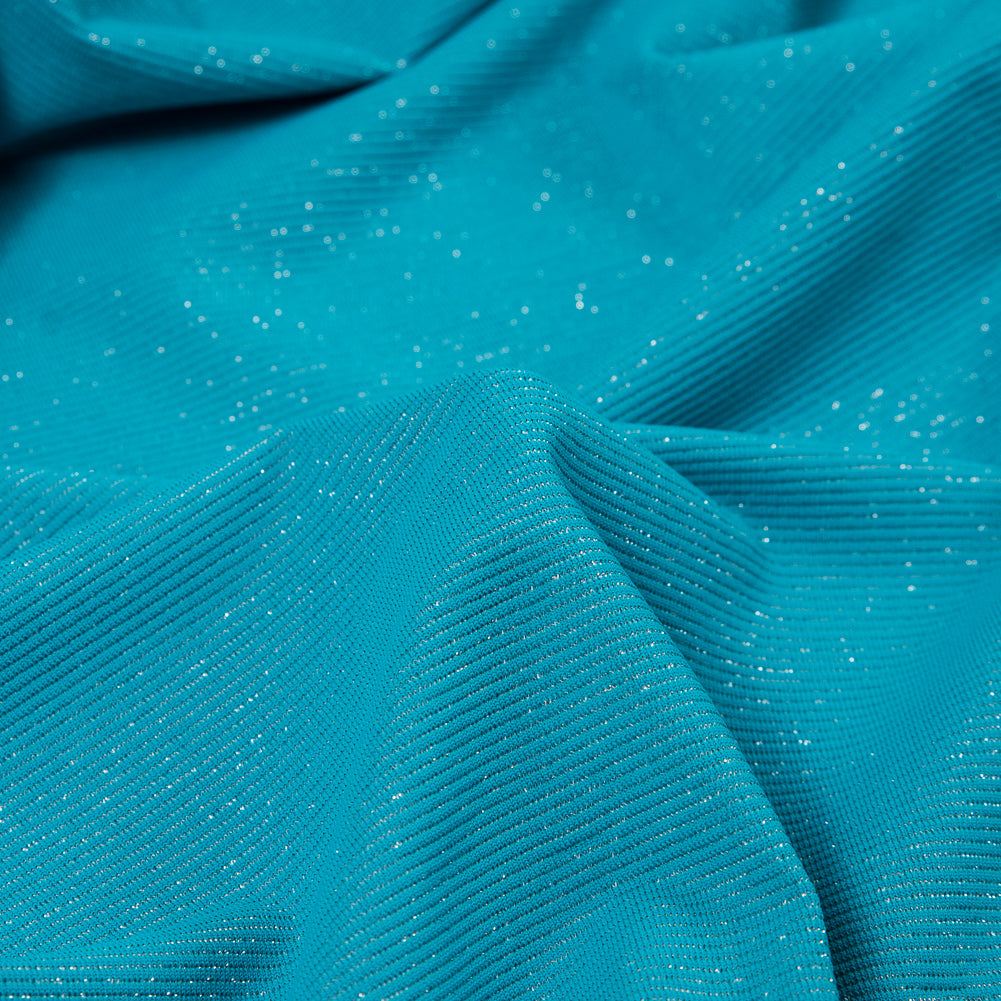 Surf Blue and Metallic Silver Striped Stretch Nylon Jersey Detail