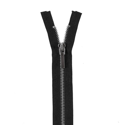 Black Metal Separating Zipper with Silver Pull and Teeth - 21"