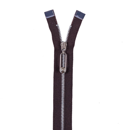 Brown Metal Separating Zipper with Silver Teeth and Pull -16"