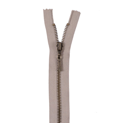 Tan Metal Separating Zipper with Antique Gold Pull and Teeth - 22"