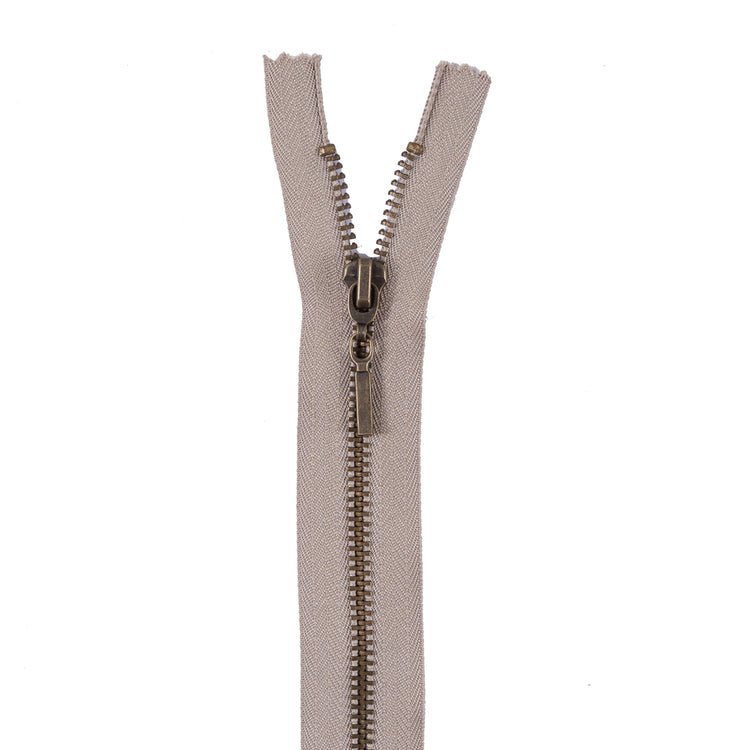template--26688905969737__main-Tan Metal Separating Zipper with Antique Gold Pull and Teeth - 22"