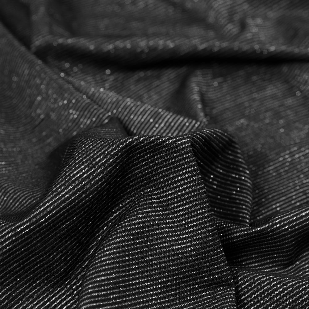 Black and Metallic Silver Striped Stretch Nylon Jersey Detail