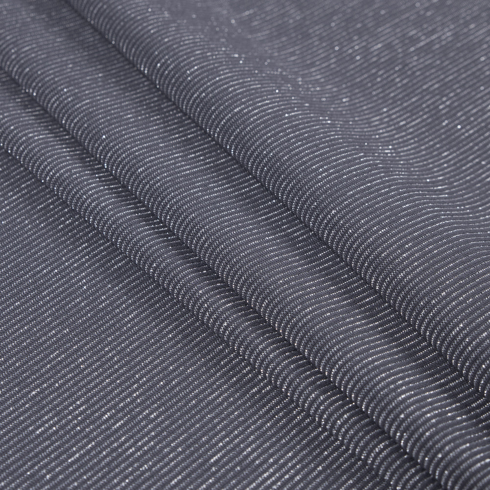 Gray and Metallic Silver Striped Rib Knit - Folded
