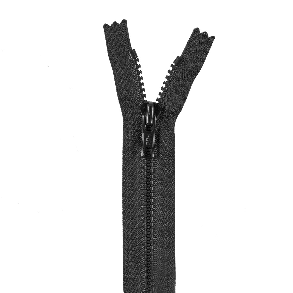 Black Plastic Molded Chain Zipper - 6"