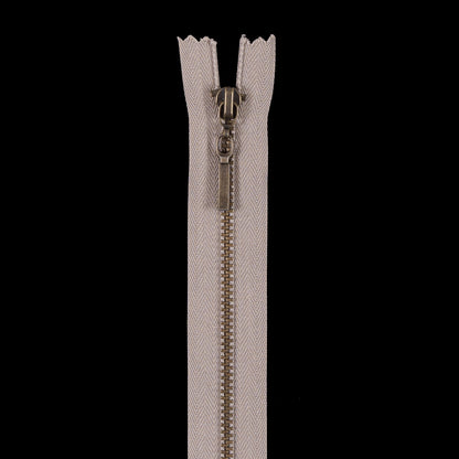 Beige Metal Zipper with Antique Gold Pull and Teeth - 6"
