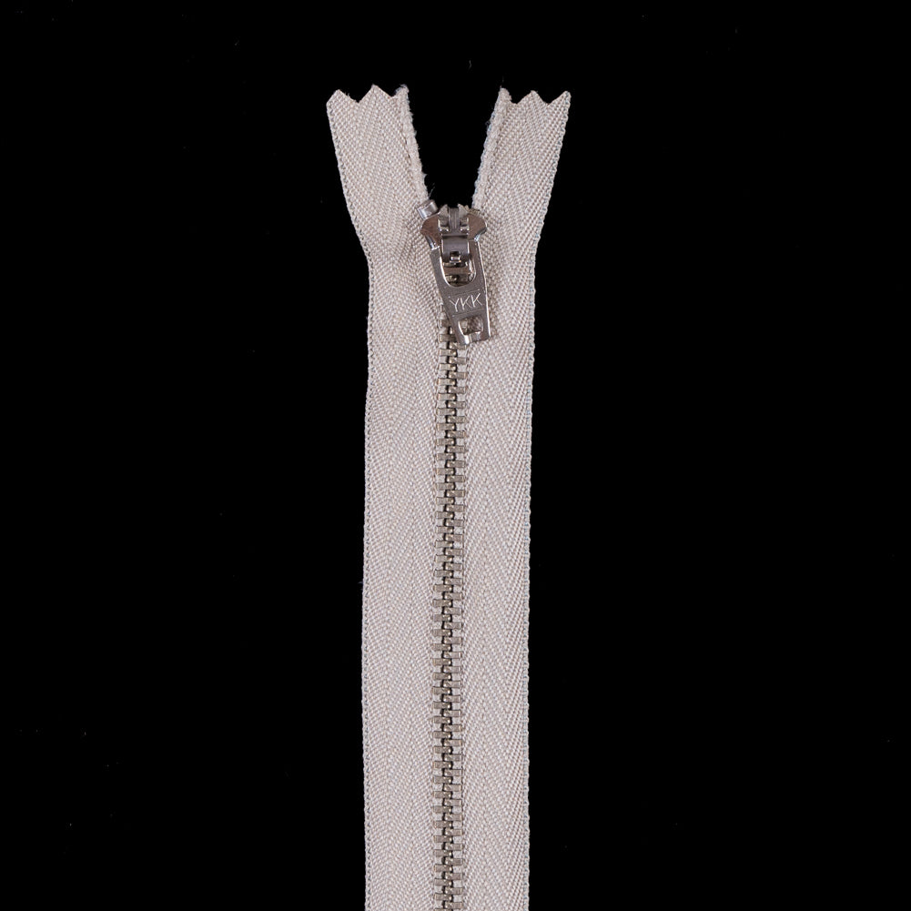 Beige Metal Zipper with Silver Pull and Teeth - 5.5