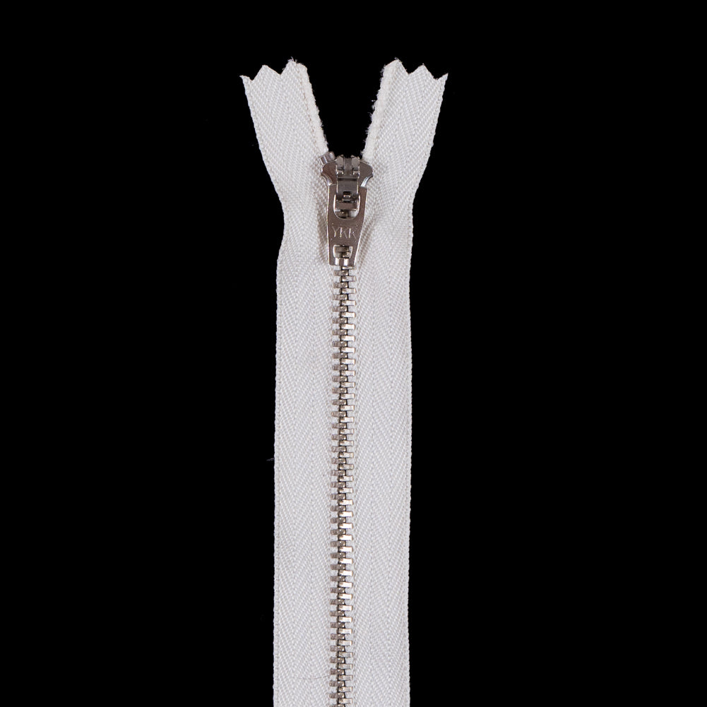 Light Beige Metal Zipper with Silver Pull and Teeth - 5.5"