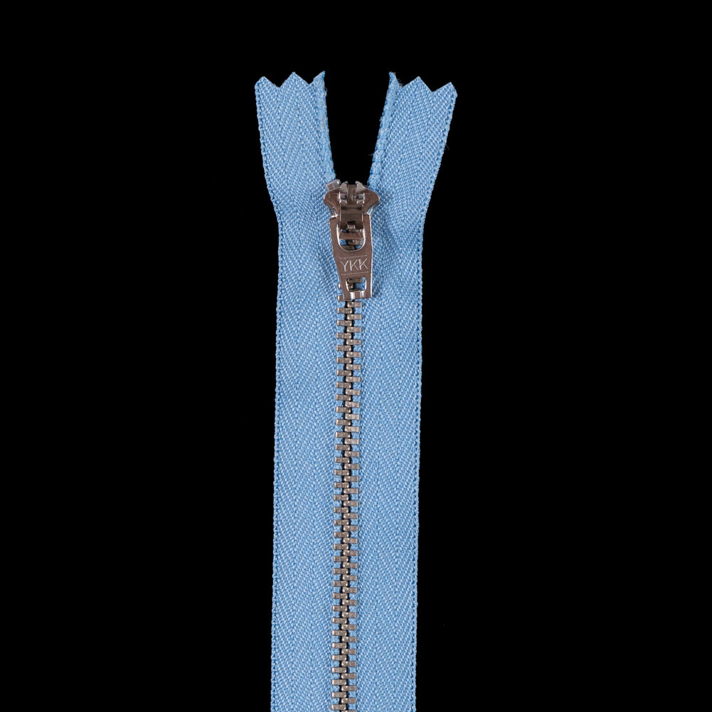 Blue Metal Zipper with Silver Pull and Teeth - 4.5"