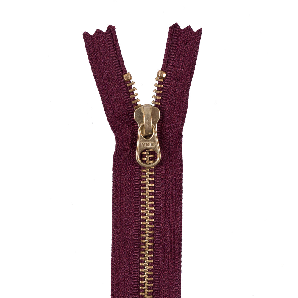 Metal Zipper with Gold Pull and Teeth 4.5" - Dark Tuscan Red