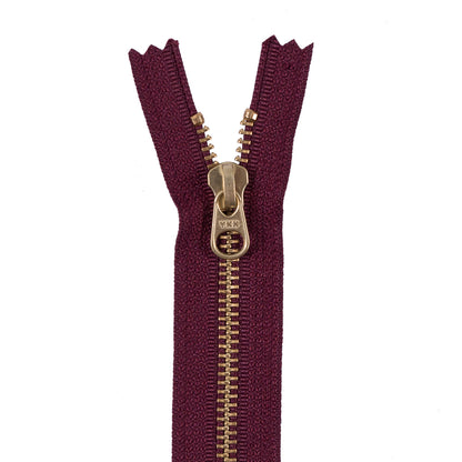Metal Zipper with Gold Pull and Teeth 4.5" - Dark Tuscan Red
