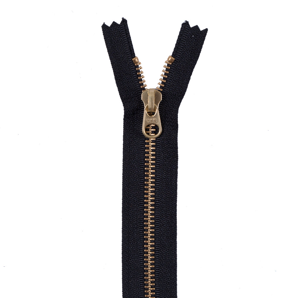 Metal Zipper with Gold Pull and Teeth 6" - Black