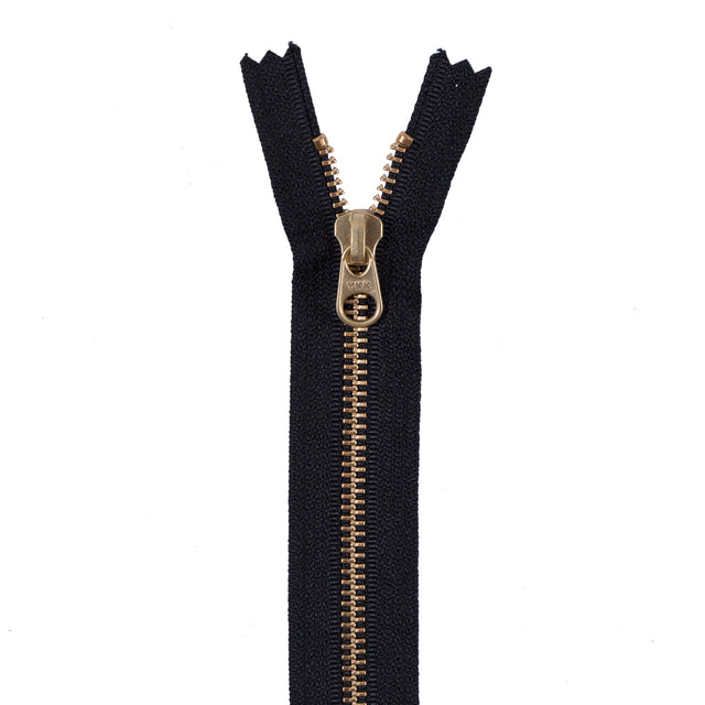 Metal Zipper with Gold Pull and Teeth 6" - Black