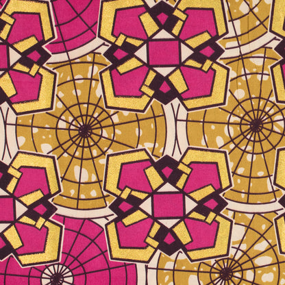 Raspberry Sorbet and Tawny Olive Waxed Cotton African Print with Gold Metallic Glitter Folded