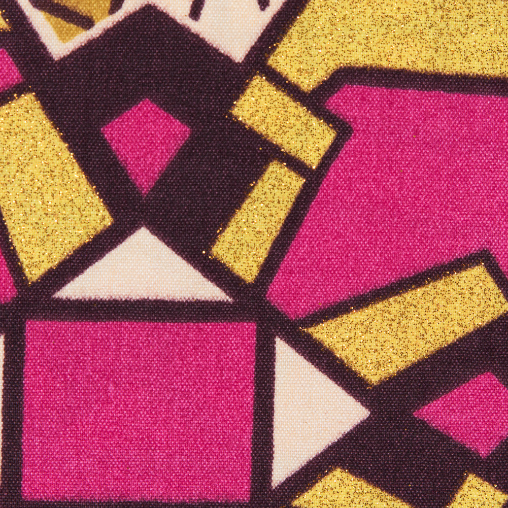 Raspberry Sorbet and Tawny Olive Waxed Cotton African Print with Gold Metallic Glitter Detail