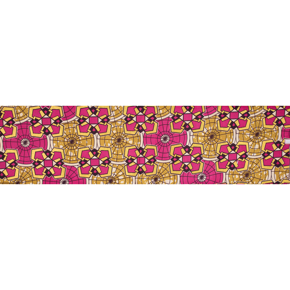 Raspberry Sorbet and Tawny Olive Waxed Cotton African Print with Gold Metallic Glitter Full