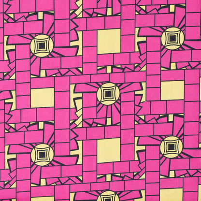 Magenta and Blazing Yellow Geometric Waxed Cotton African Print - Folded