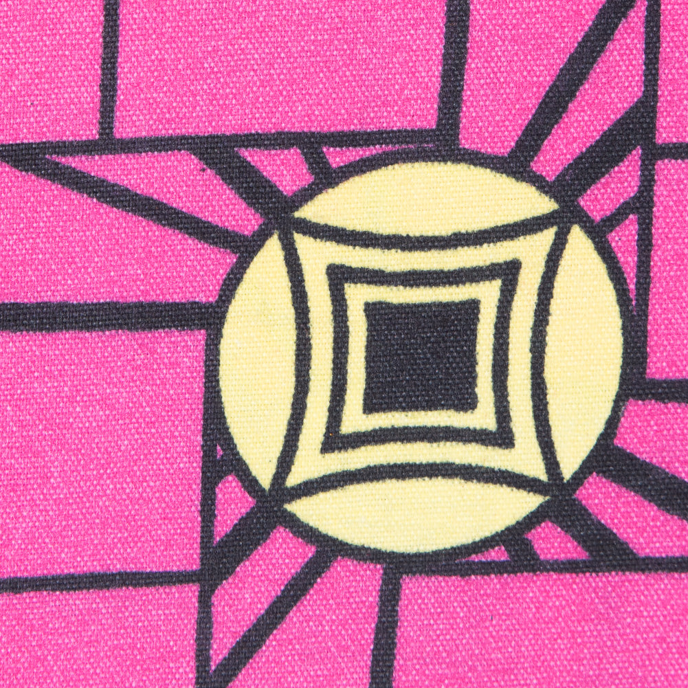 Magenta and Blazing Yellow Geometric Waxed Cotton African Print - Detail