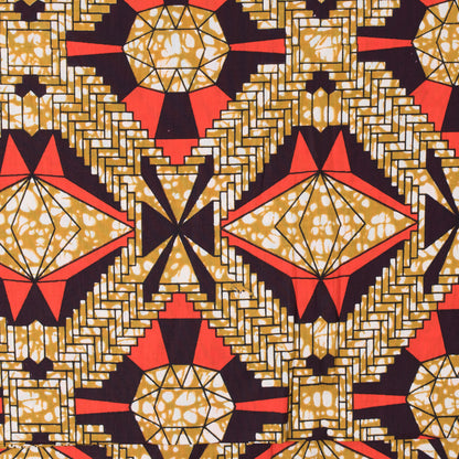 Mandarin Red and Tinsel Geometric Waxed Cotton African Print Folded