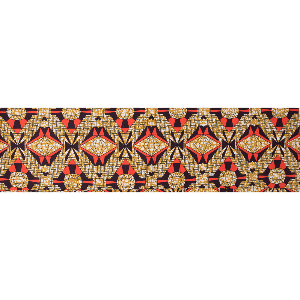 Mandarin Red and Tinsel Geometric Waxed Cotton African Print Full