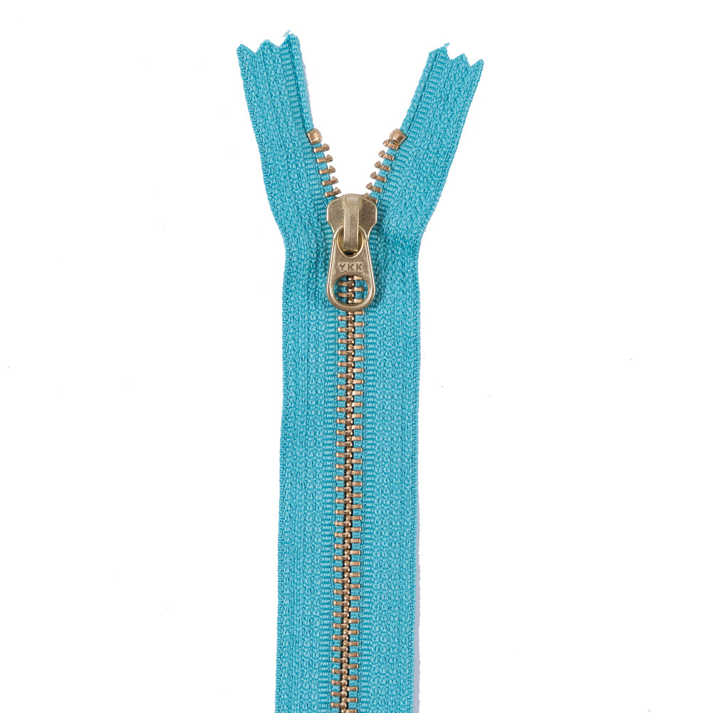 Metal Zipper with Gold Pull and Teeth 6" - Turquoise
