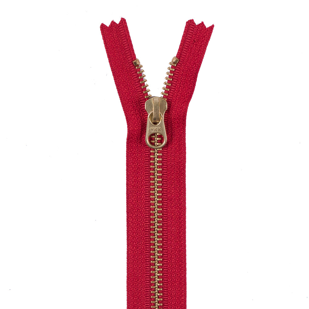 Metal Zipper with Gold Pull and Teeth 6" - Red
