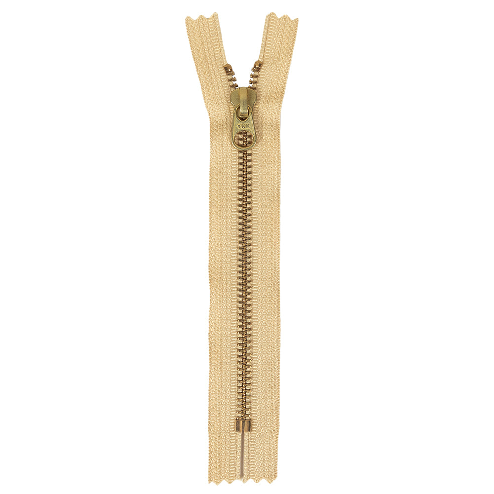 Metal Zipper with Gold Pull and Teeth 6" - Warm Beige