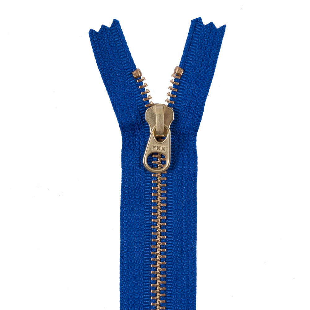 Metal Zipper with Gold Pull and Teeth 4.5" - Royal Blue