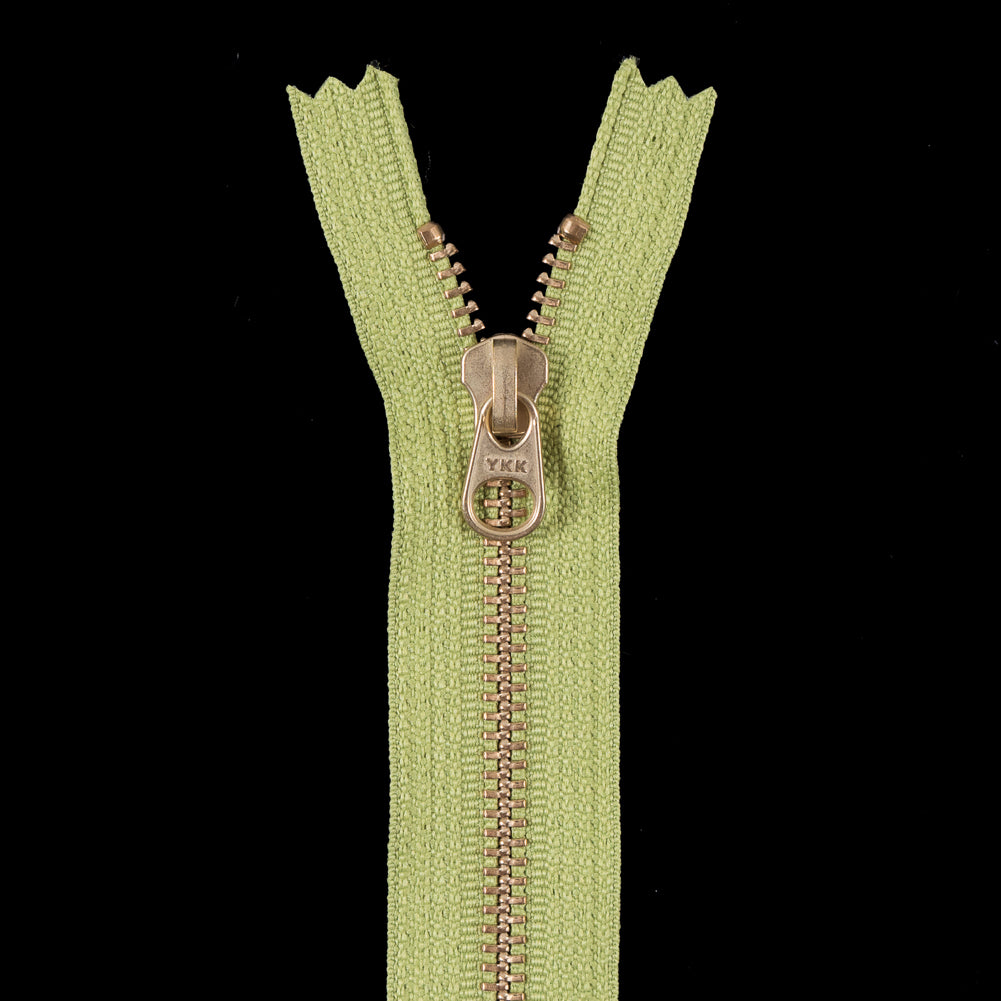 Lime Metal Zipper with a Gold Pull and Teeth - 4.5